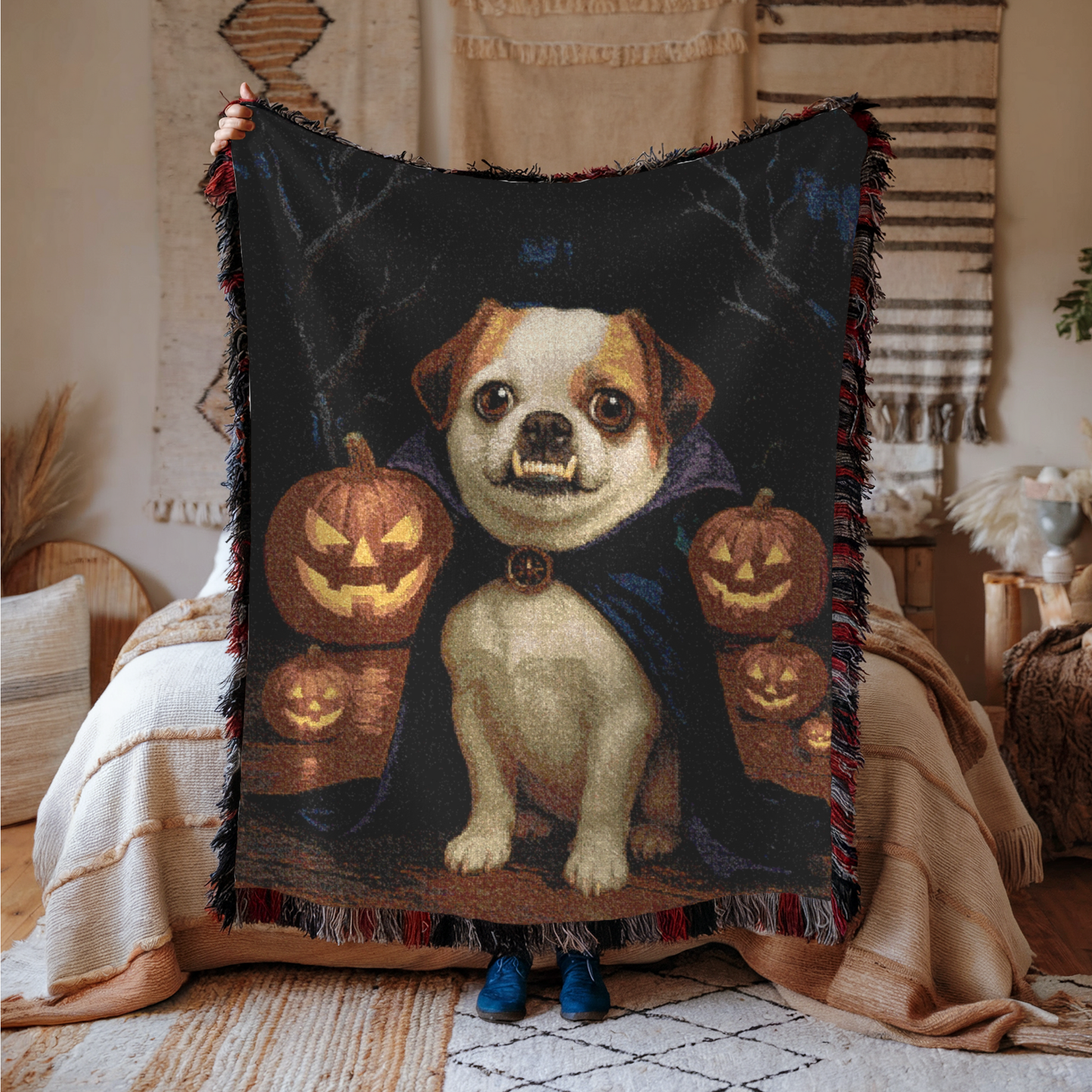 CUSTOM Mutt Dog Halloween Woven Blanket