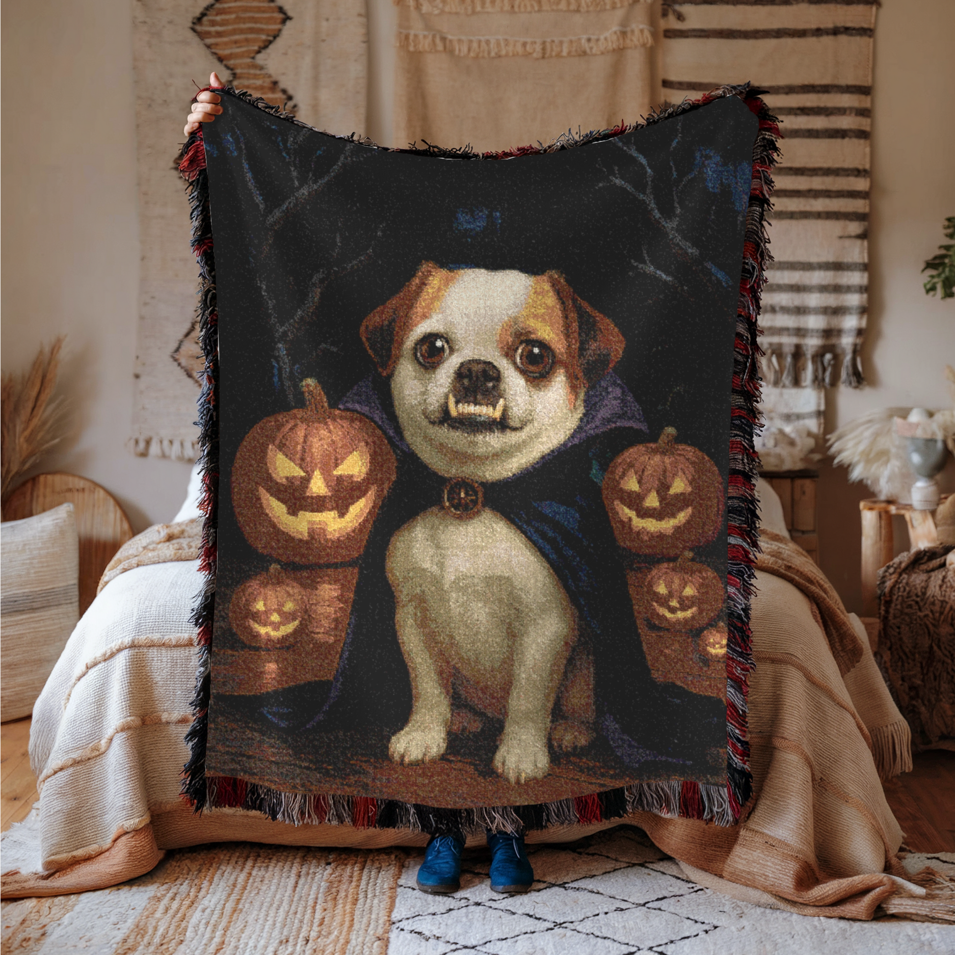 CUSTOM Mutt Dog Halloween Woven Blanket