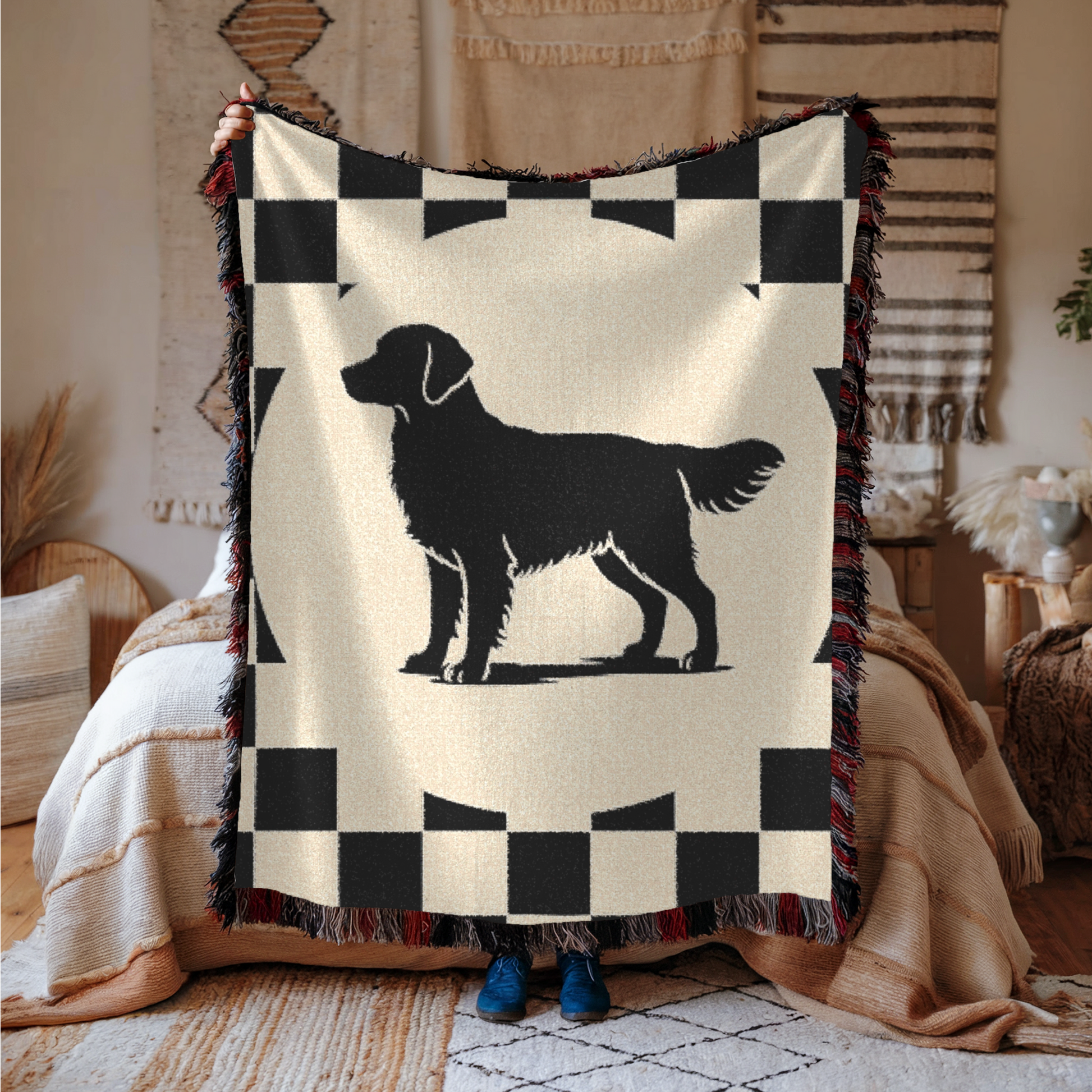 Golden Retriever Checkered Racing Throw Blanket