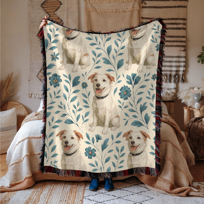Blue Floral Mutt Woven Blanket