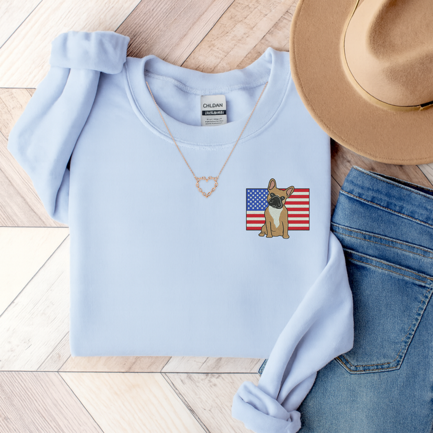 Embroidered Flag Fawn Frenchie Sweatshirt