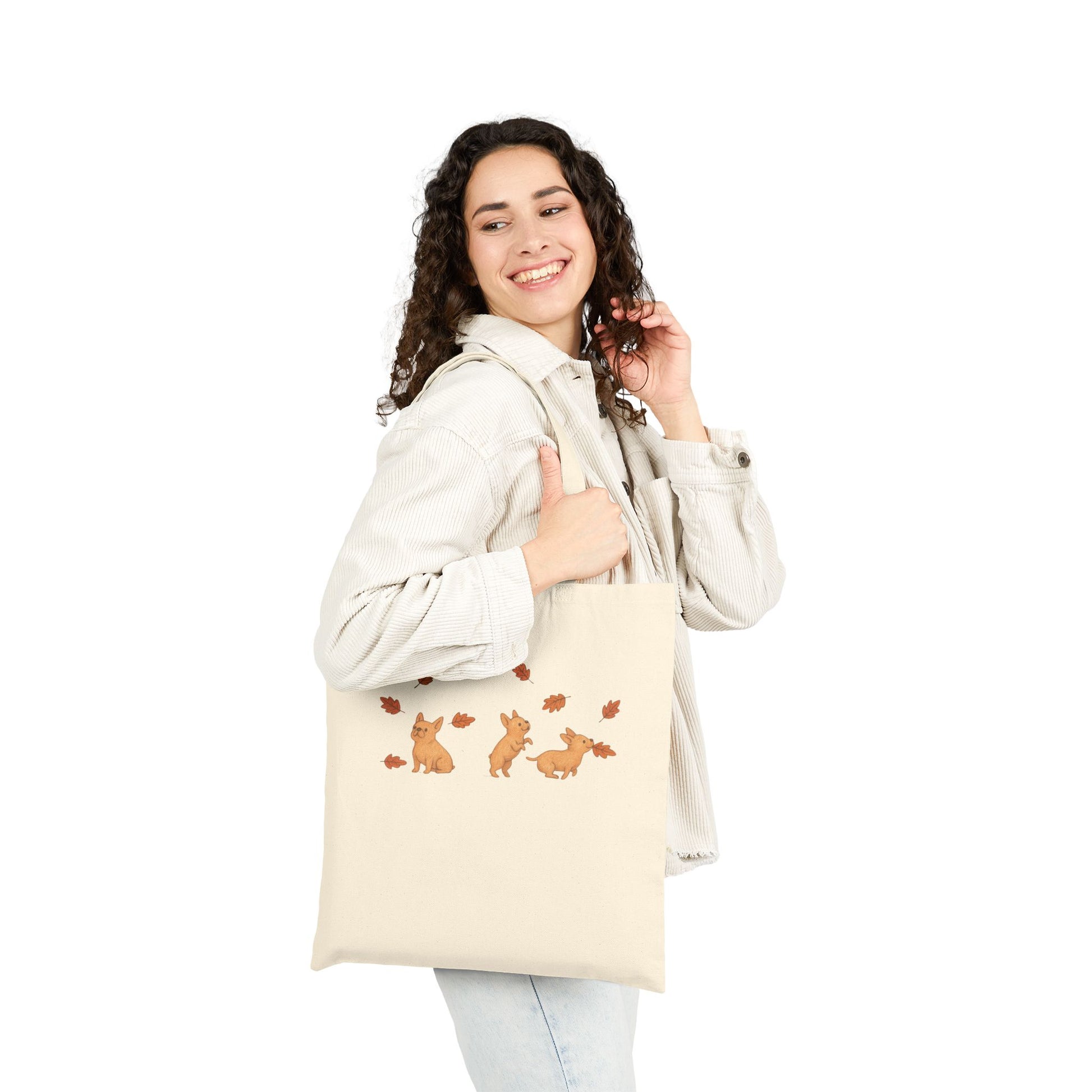 Fawn Frenchie Chasing Leaves Tote Bag