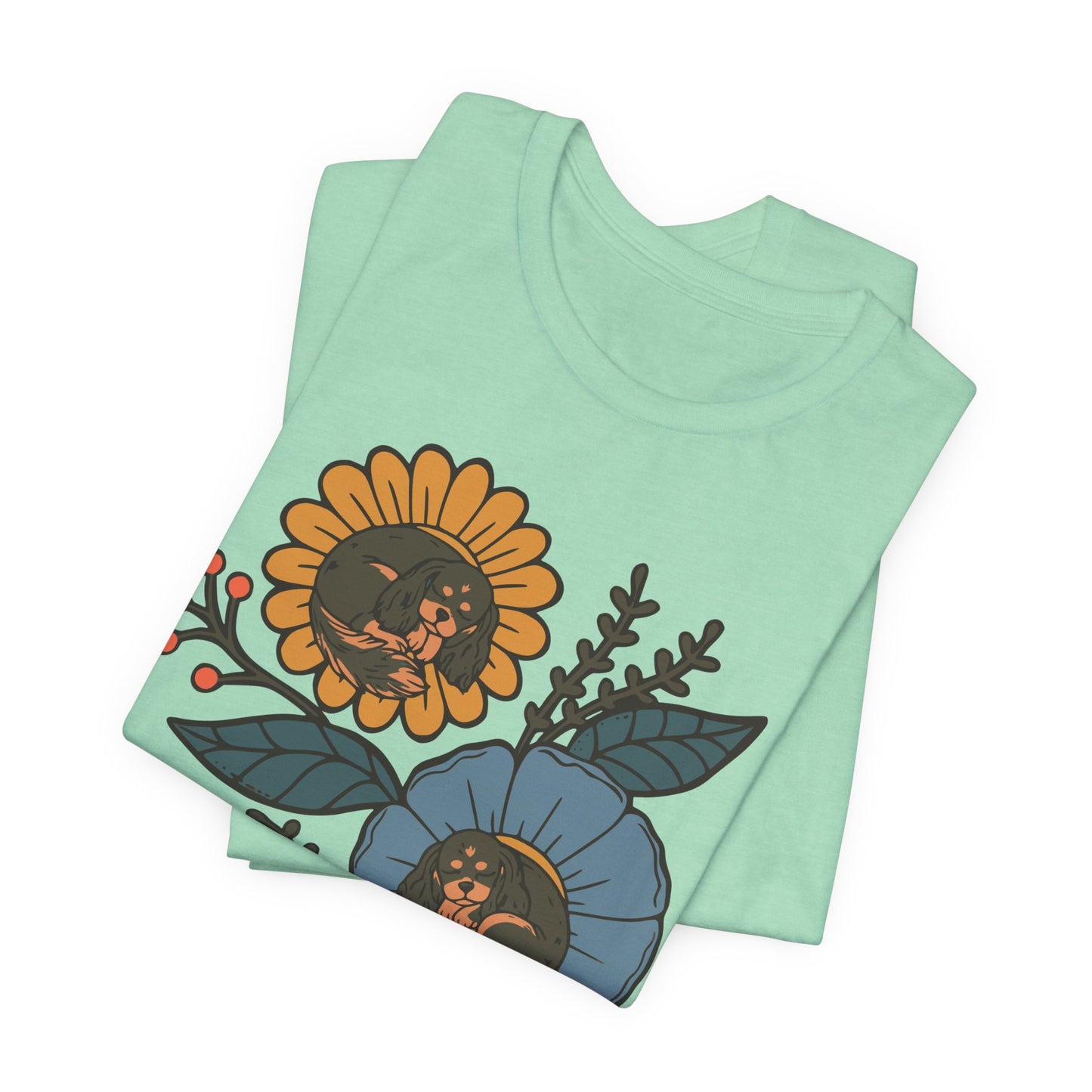 Black Tan Cavalier Sleeping Flowers TShirt