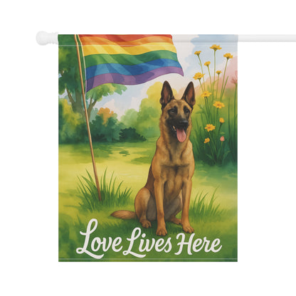 Garden Flag, LGBTQ+ Pride Belgian Malinois Dog Banner, Ally Love, Rainbow Decor