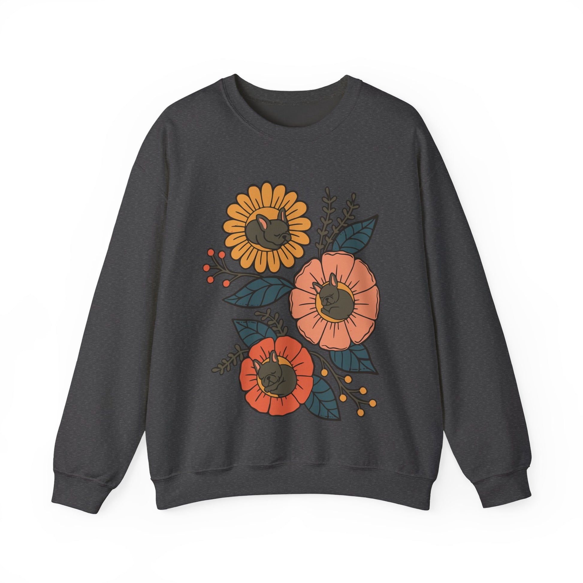 Black Frenchie Sleeping Flowers Sweatshirt