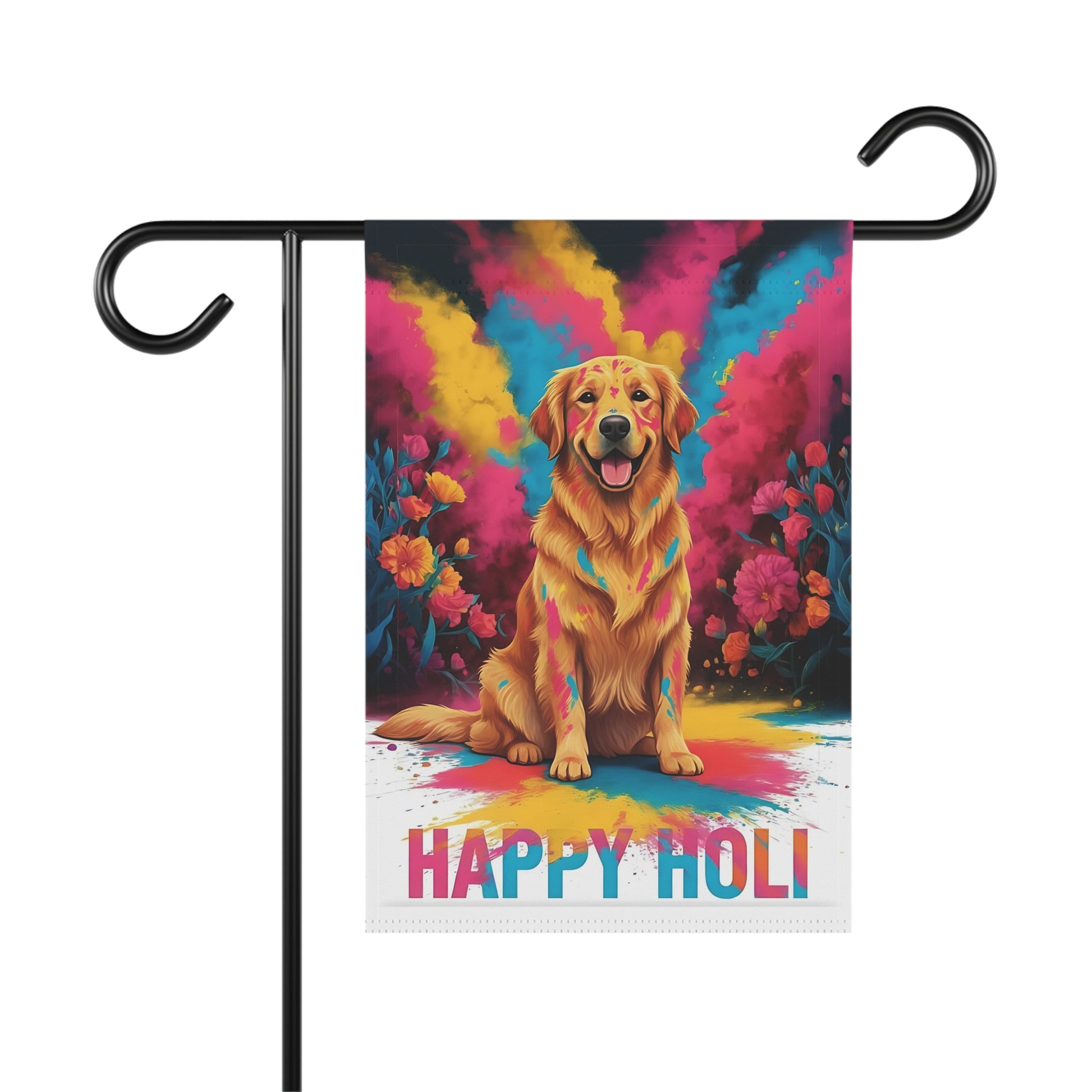 Golden Retriever Holi Festival Garden Flag
