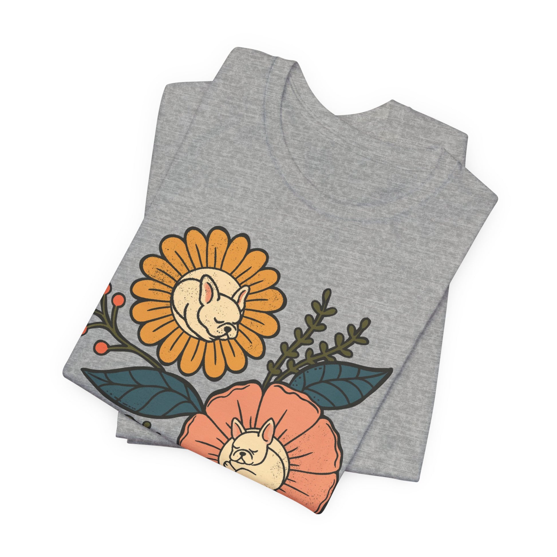White Frenchie Sleeping Flowers TShirt