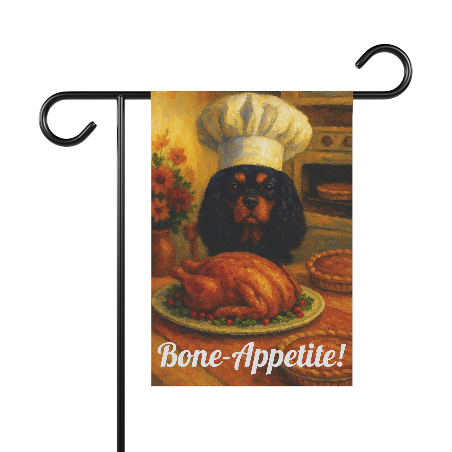 Black Tan Cavalier Bone-Appetite Garden Flag