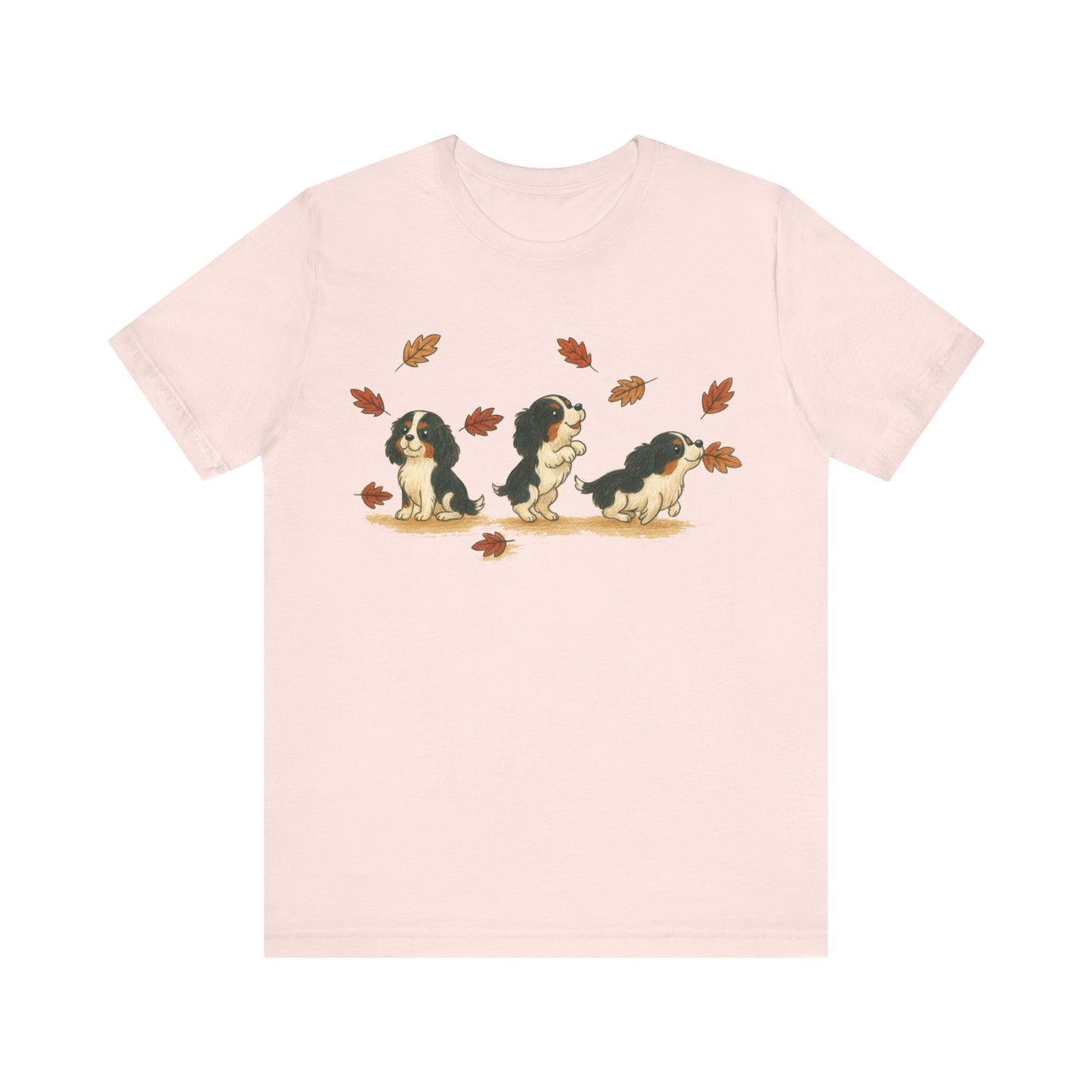 Tricolor Cavalier Chasing Leaves TShirt