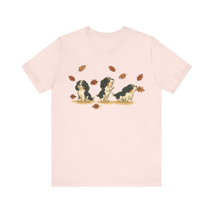Tricolor Cavalier Chasing Leaves TShirt