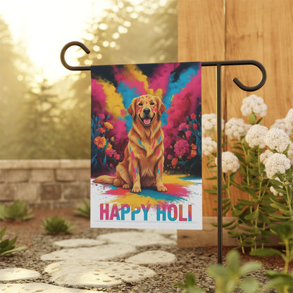 Golden Retriever Holi Festival Garden Flag