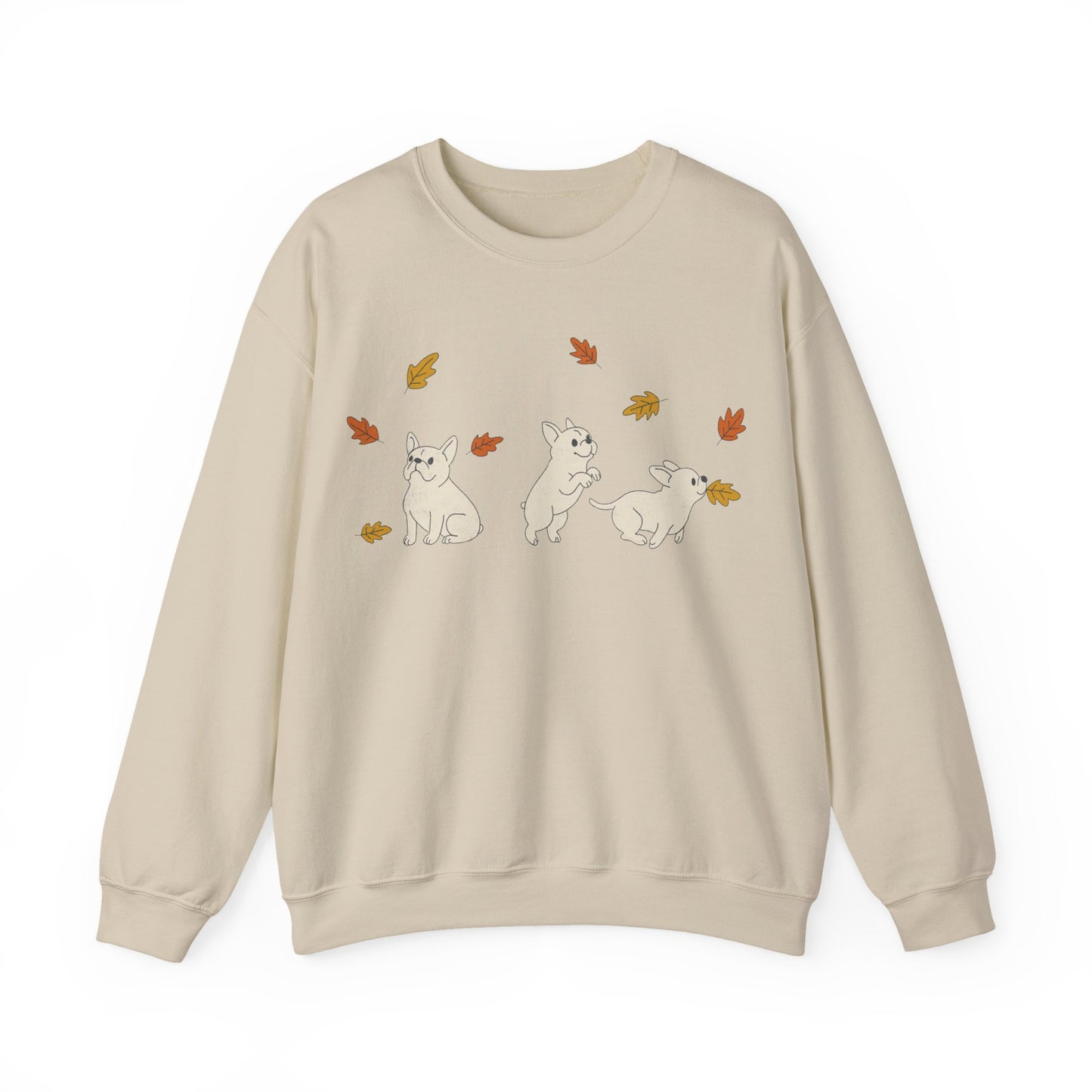 White Frenchie Chasing Leaves Sweatshirt