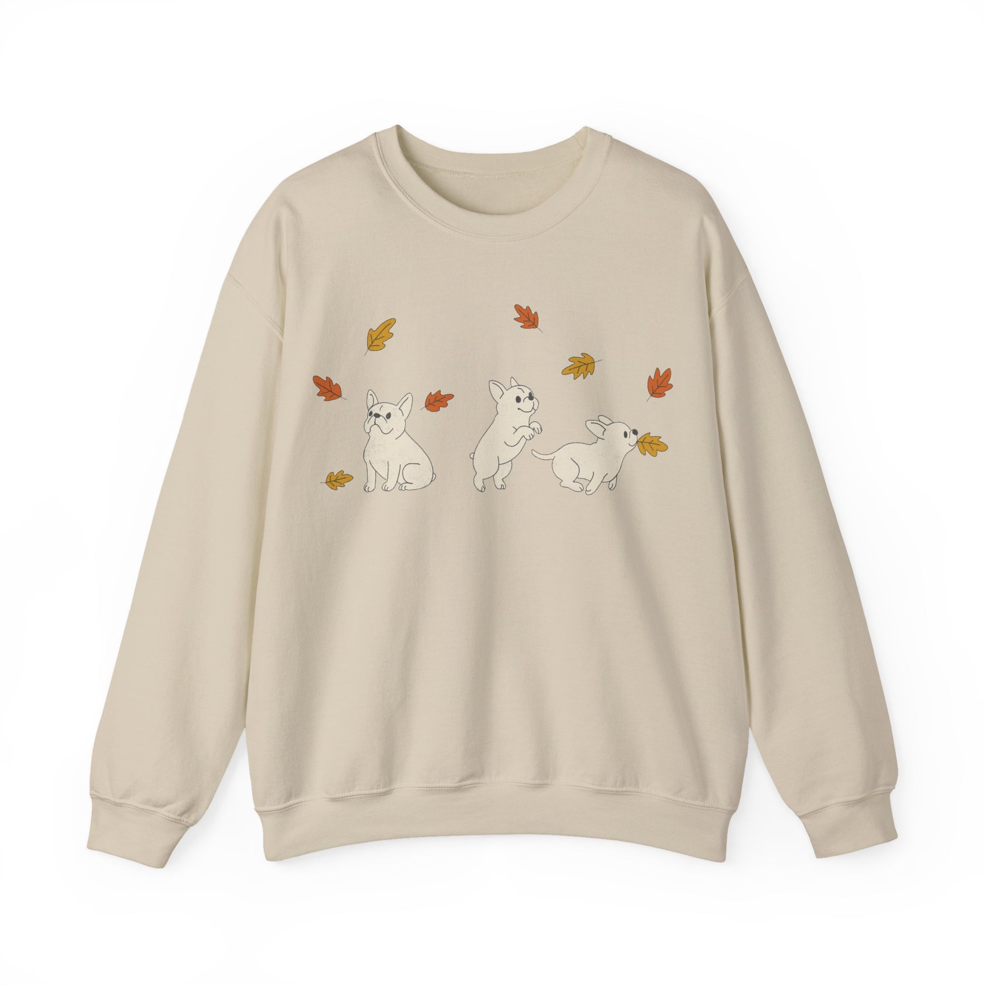 White Frenchie Chasing Leaves Sweatshirt