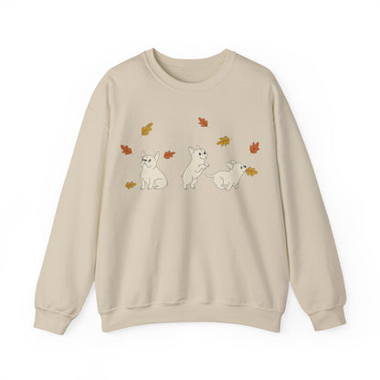 White Frenchie Chasing Leaves Sweatshirt