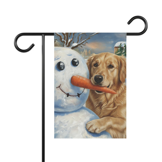 Golden Retriever Snowman Garden Flag