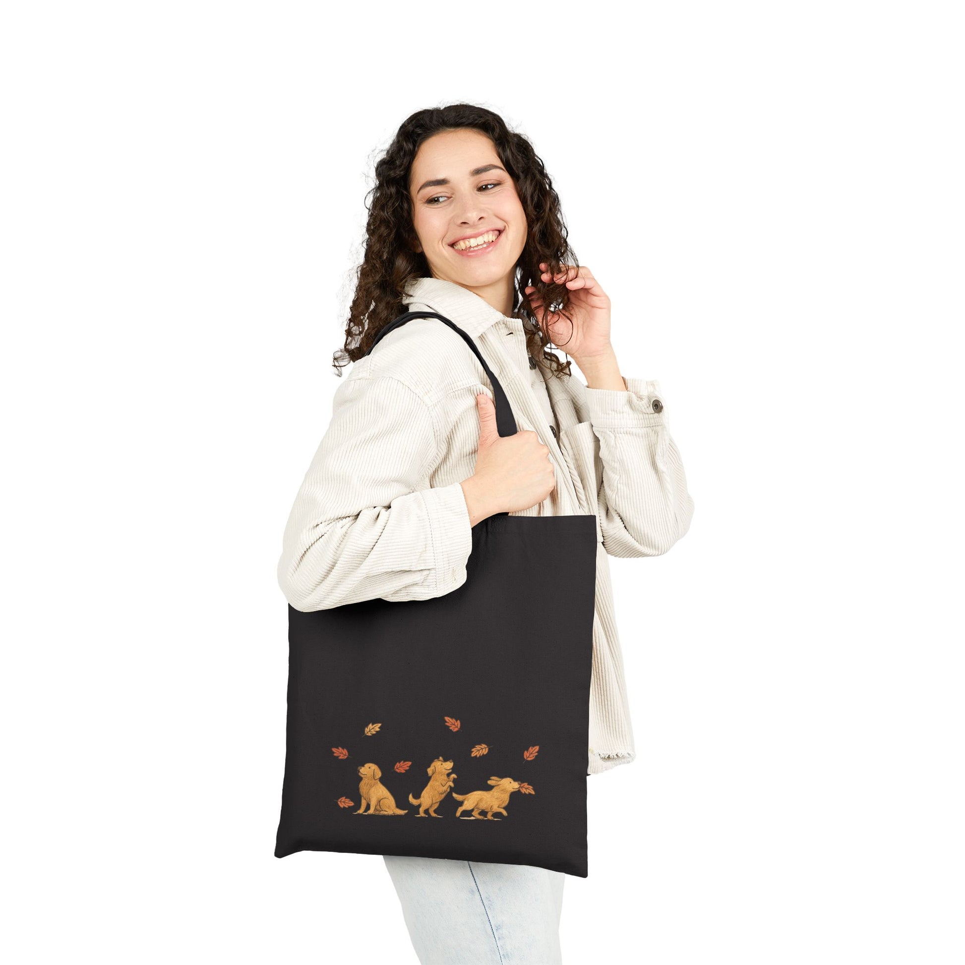 Golden Retriever Chasing Leaves Tote Bag