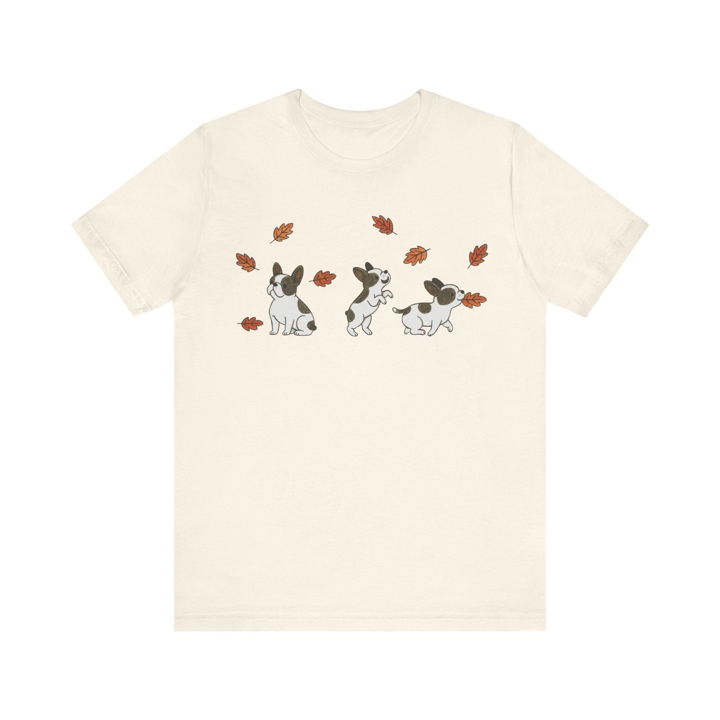 Piebald Frenchie Chasing Leaves TShirt