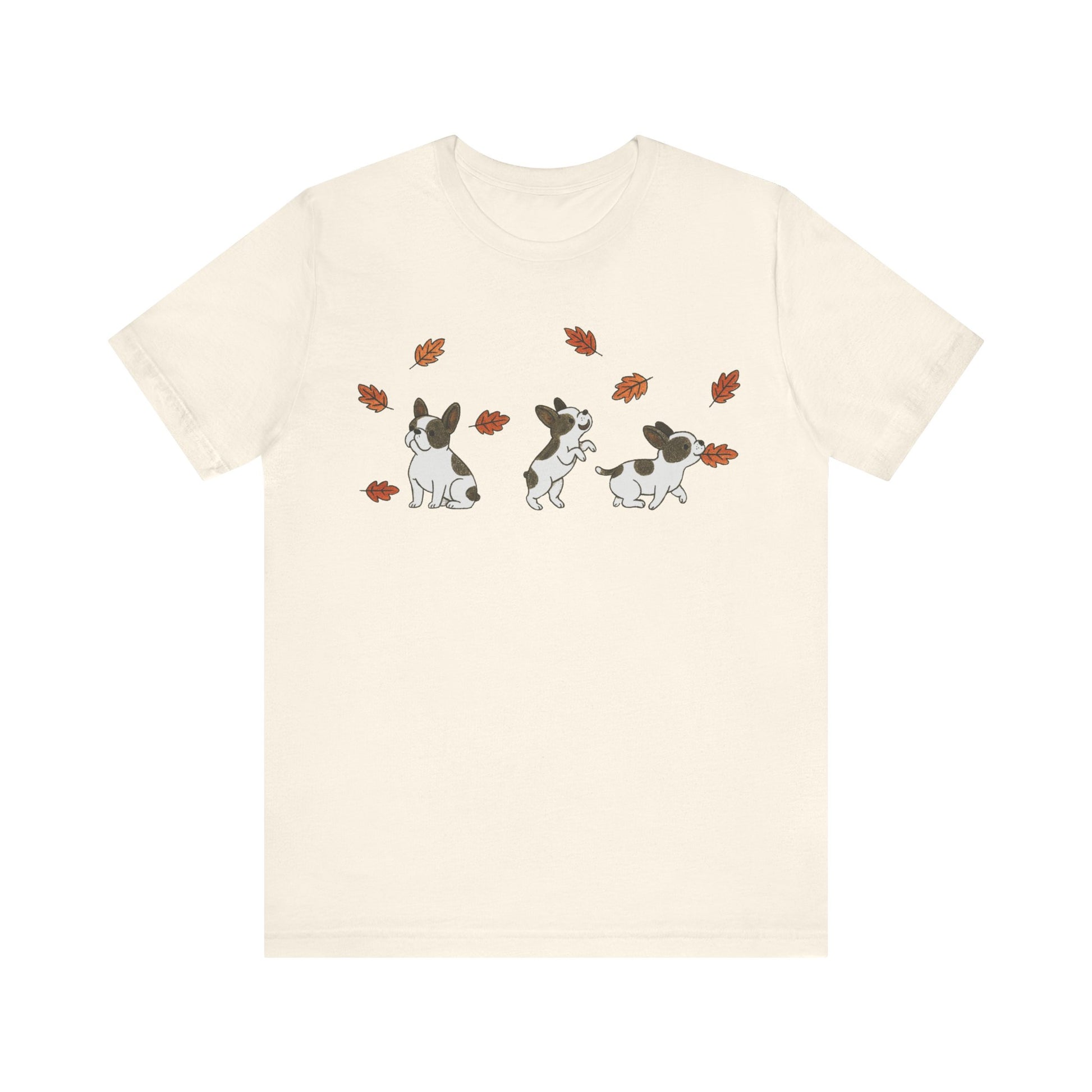 Piebald Frenchie Chasing Leaves TShirt