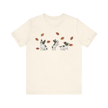 Piebald Frenchie Chasing Leaves TShirt