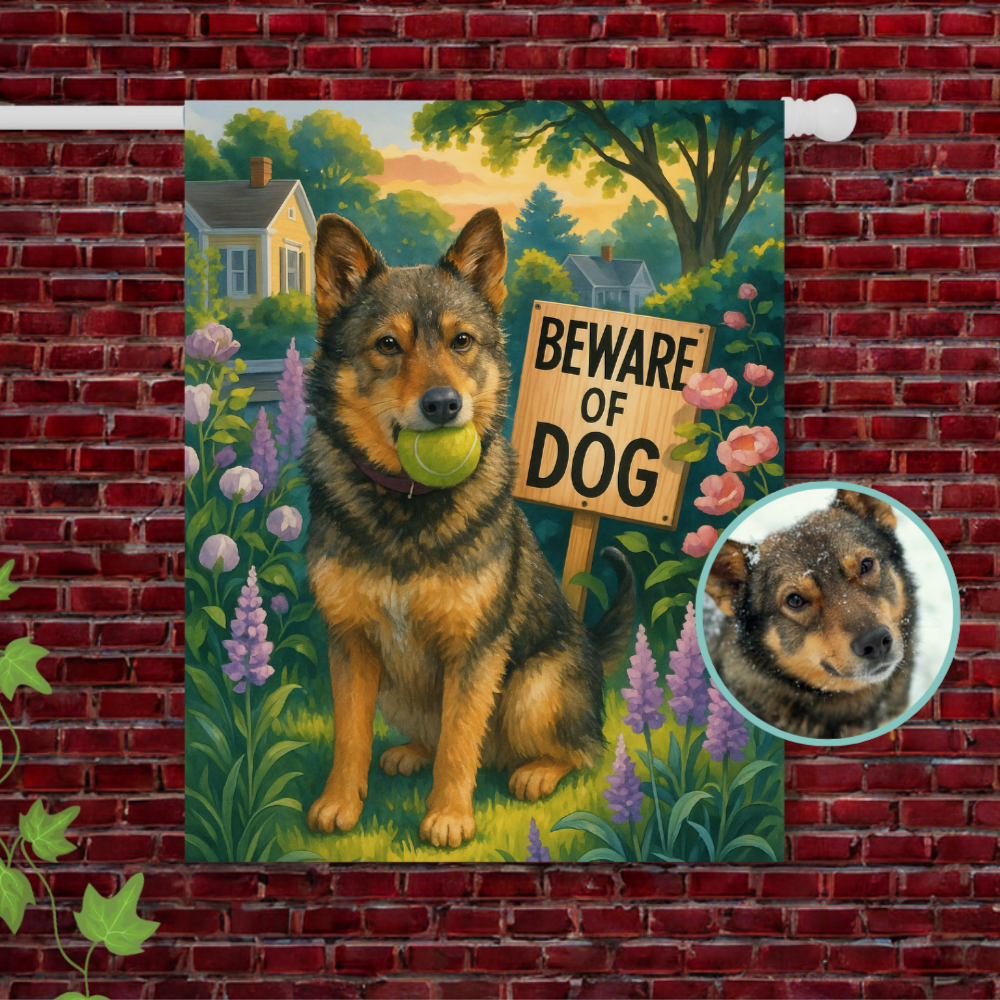 Custom Mutt Dog Beware Garden Flag 24.5'' × 32''