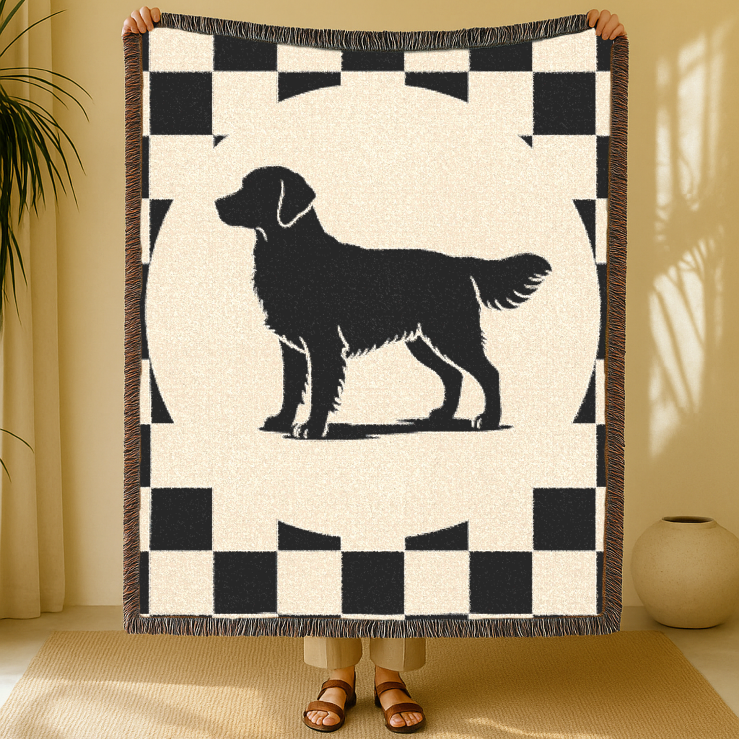 Golden Retriever Checkered Racing Throw Blanket