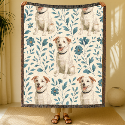Blue Floral Mutt Woven Blanket