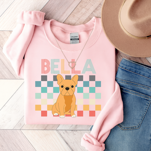 Fawn French Bulldog Retro Checkered Sweatshirt