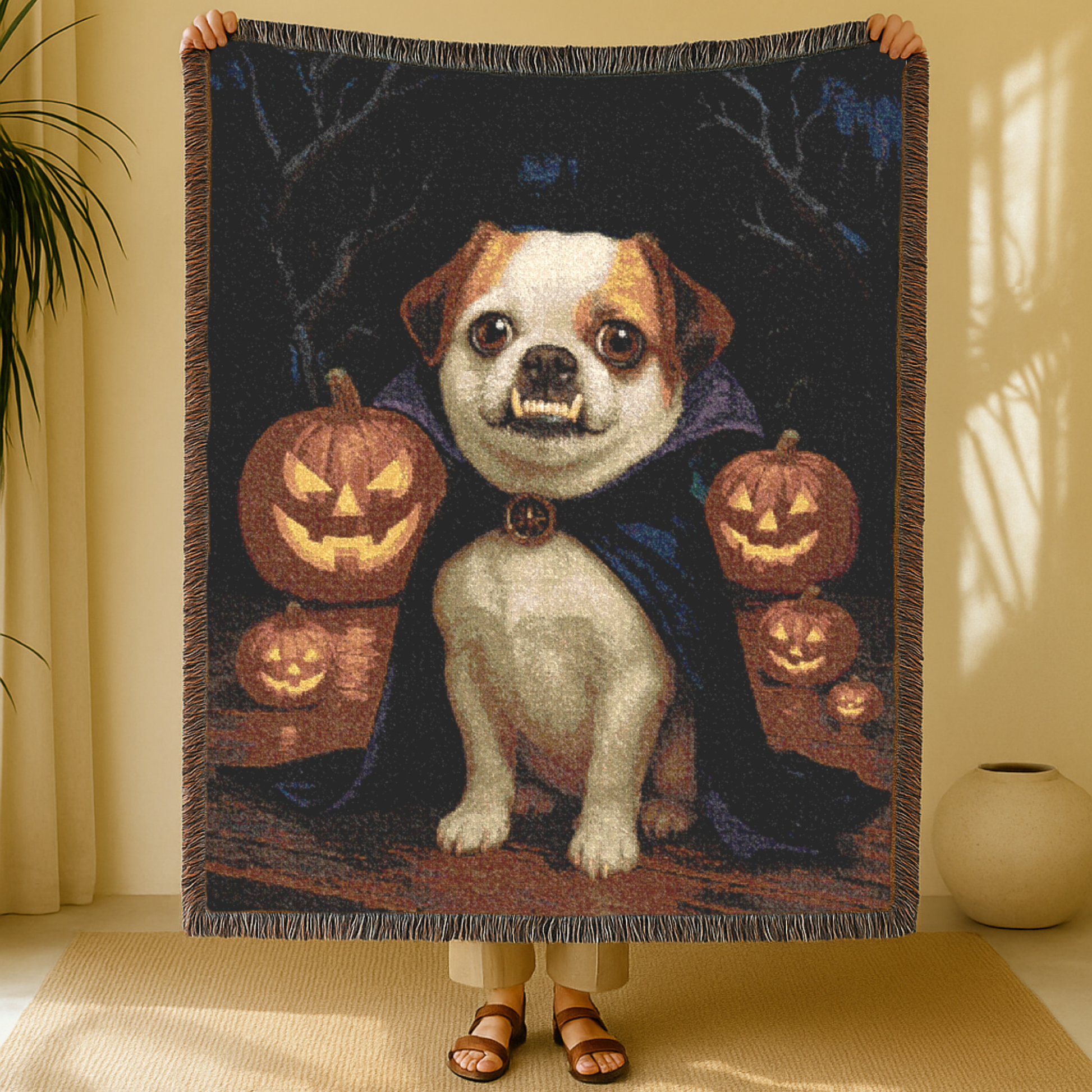CUSTOM Mutt Dog Halloween Woven Blanket