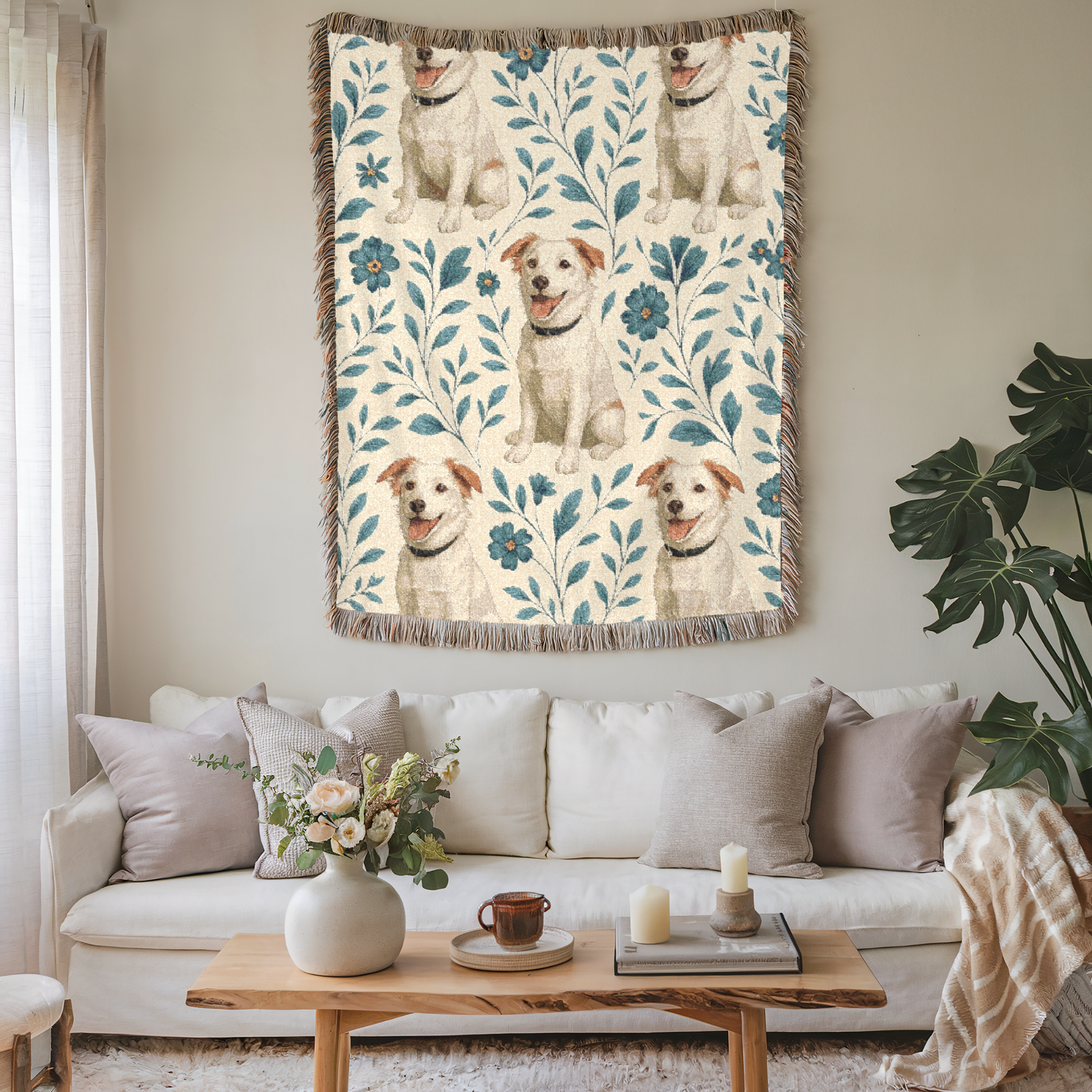 Blue Floral Mutt Woven Blanket