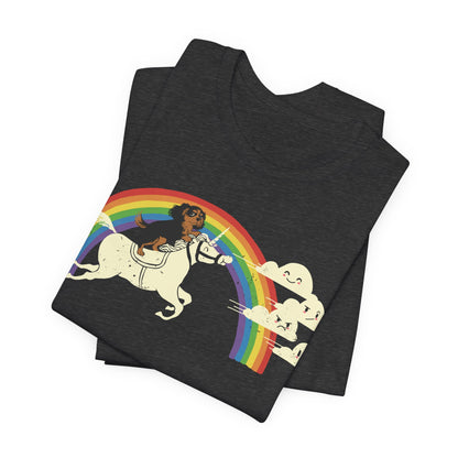 Rainbow Unicorn Black Tan Cavalier Tshirt