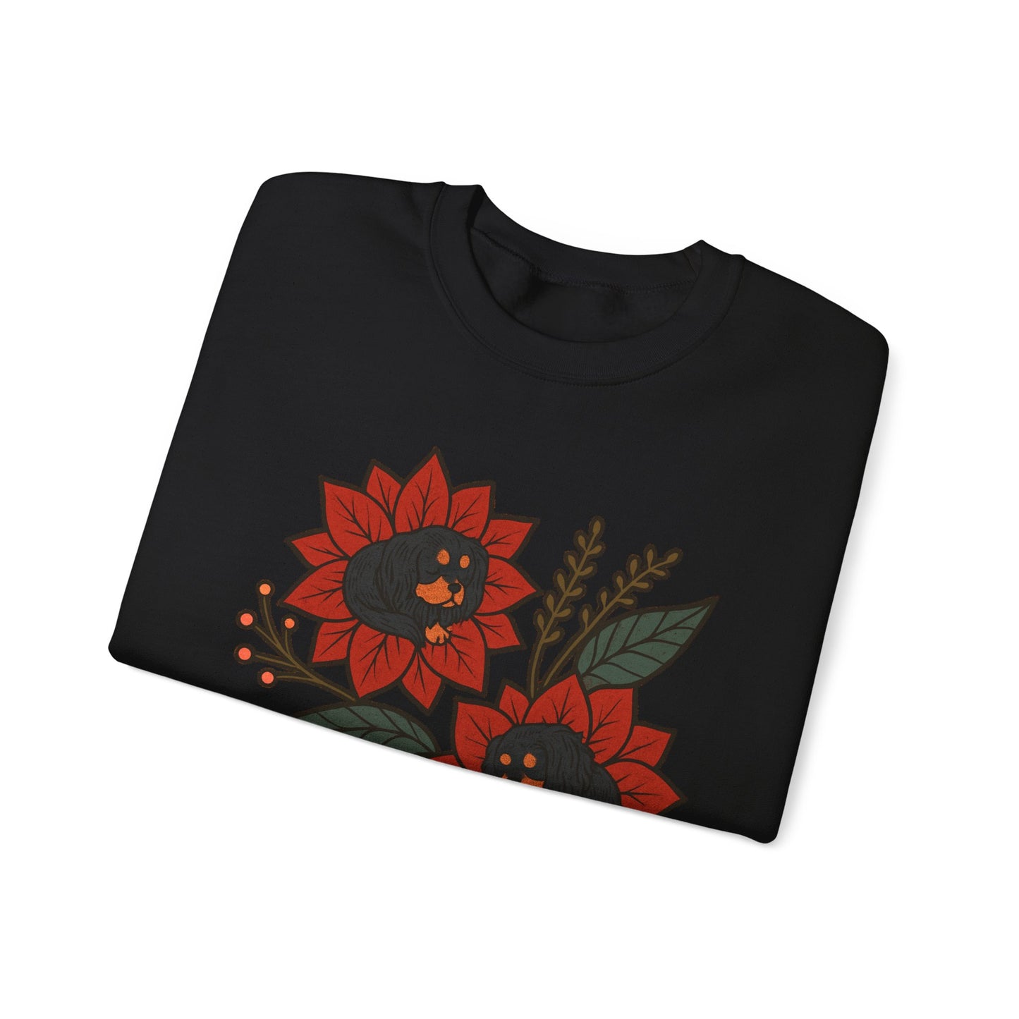 Black Tan Cavalier Christmas Flower Sweatshirt
