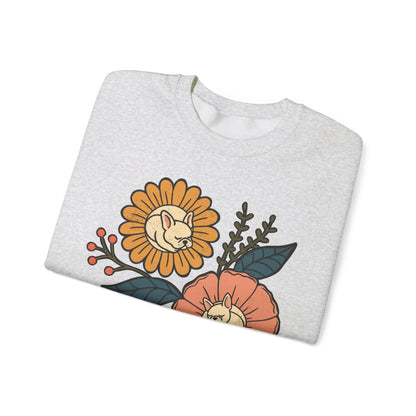 White Frenchie Sleeping Flowers Sweatshirt