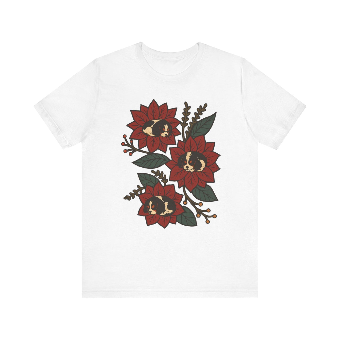 Tricolor Cavalier Holiday Flowers Sleeping TShirt