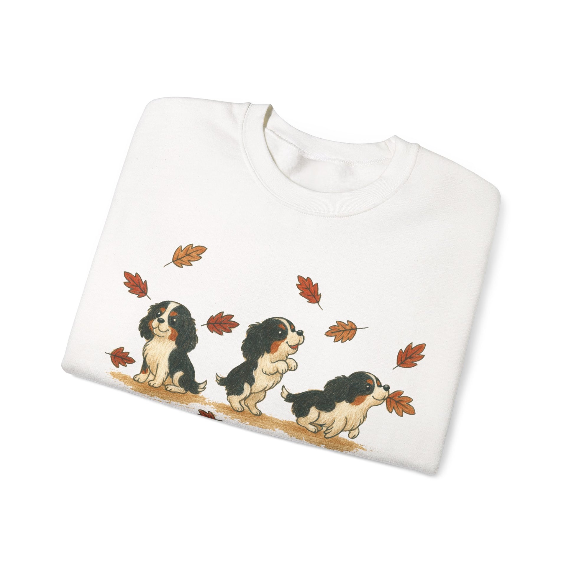 Tricolor Cavalier Chasing Leaves Sweatshirt
