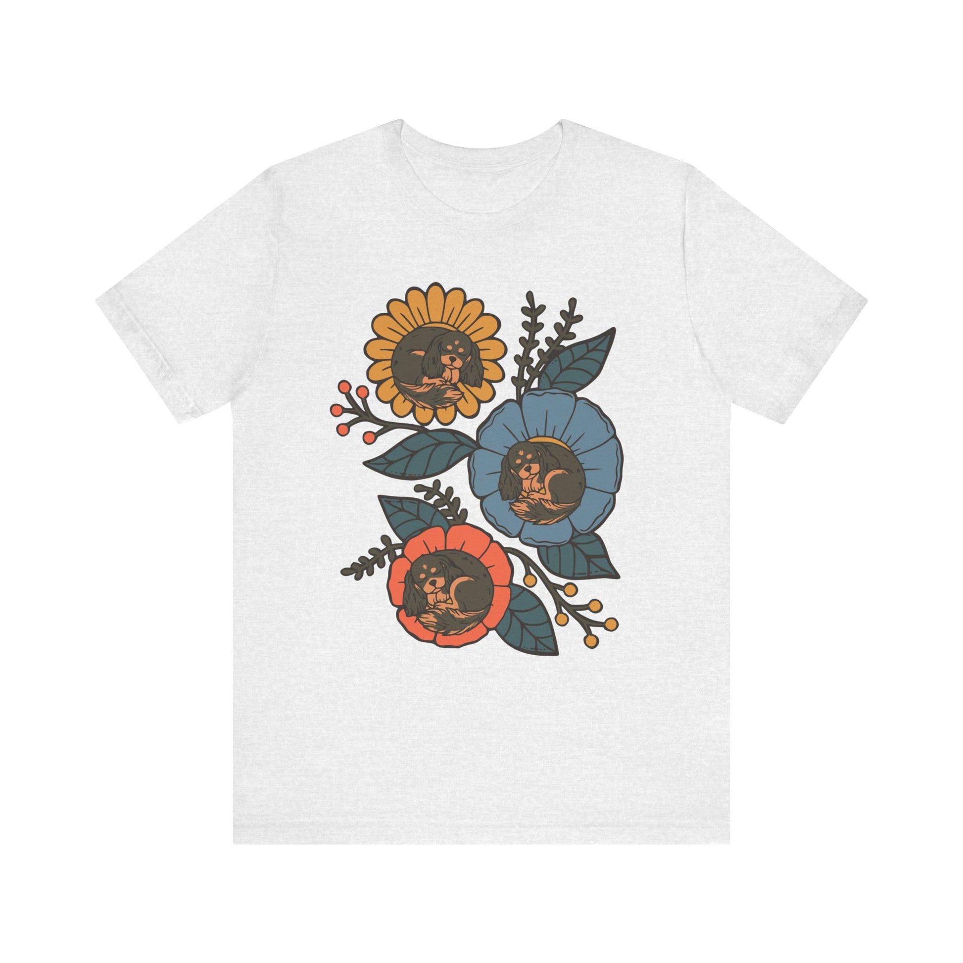 Black Tan Cavalier Sleeping Flowers TShirt