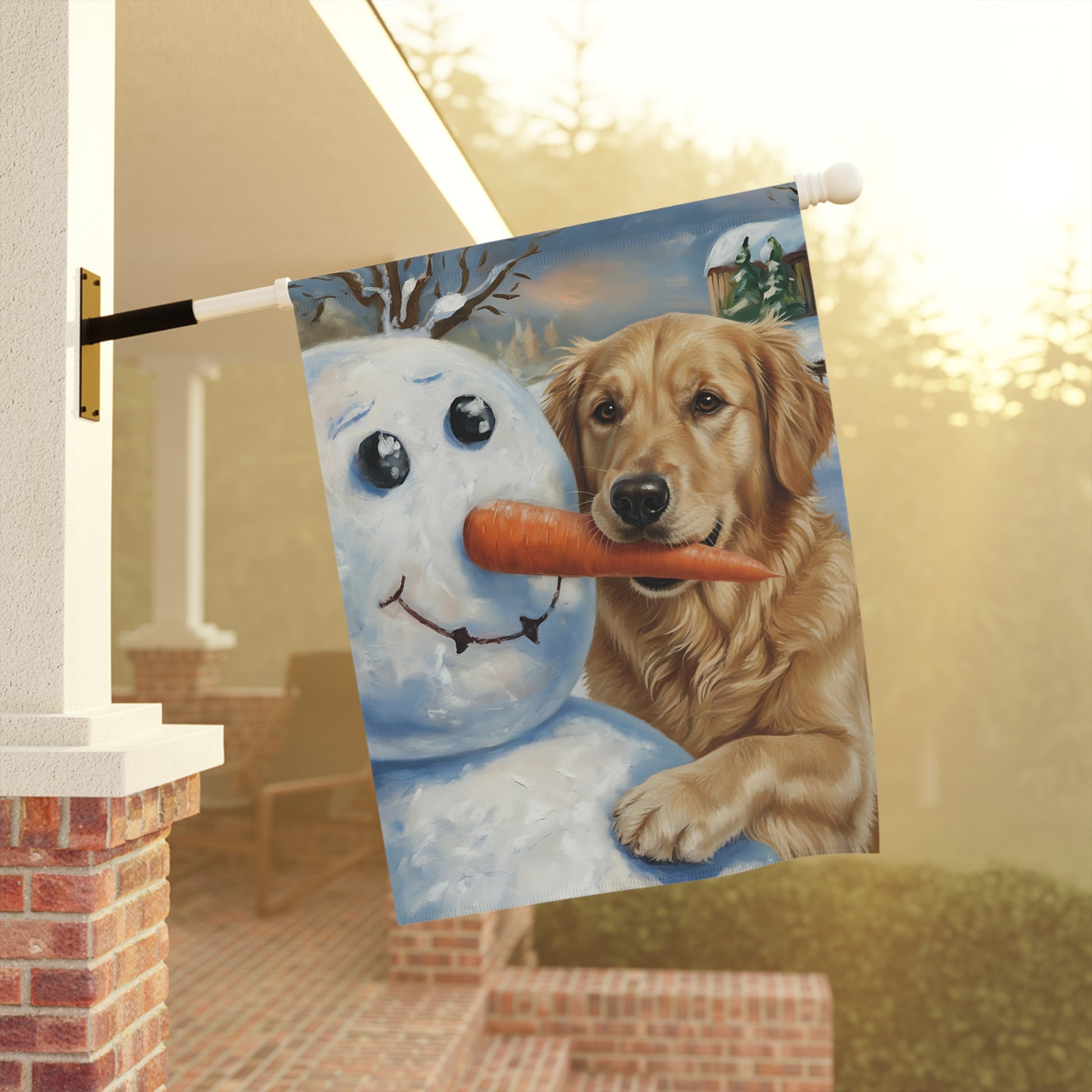 Golden Retriever Snowman Garden Flag
