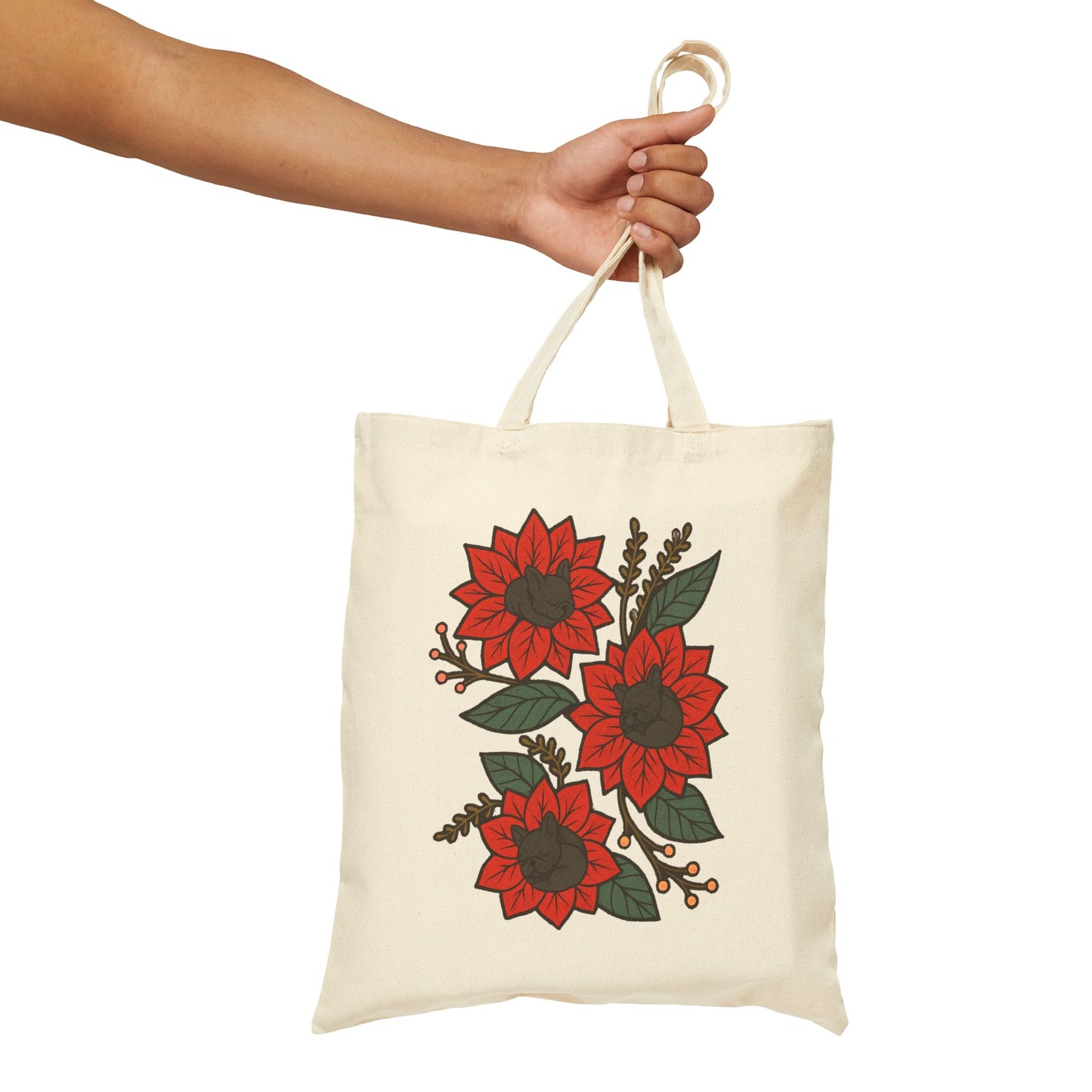 Black Frenchie Holiday Flower Sleeping Tote Bag