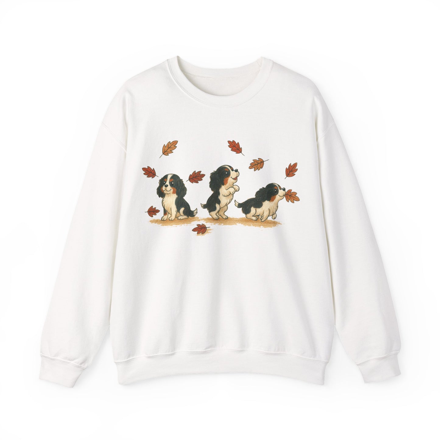 Tricolor Cavalier Chasing Leaves Sweatshirt