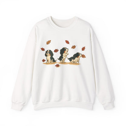 Tricolor Cavalier Chasing Leaves Sweatshirt