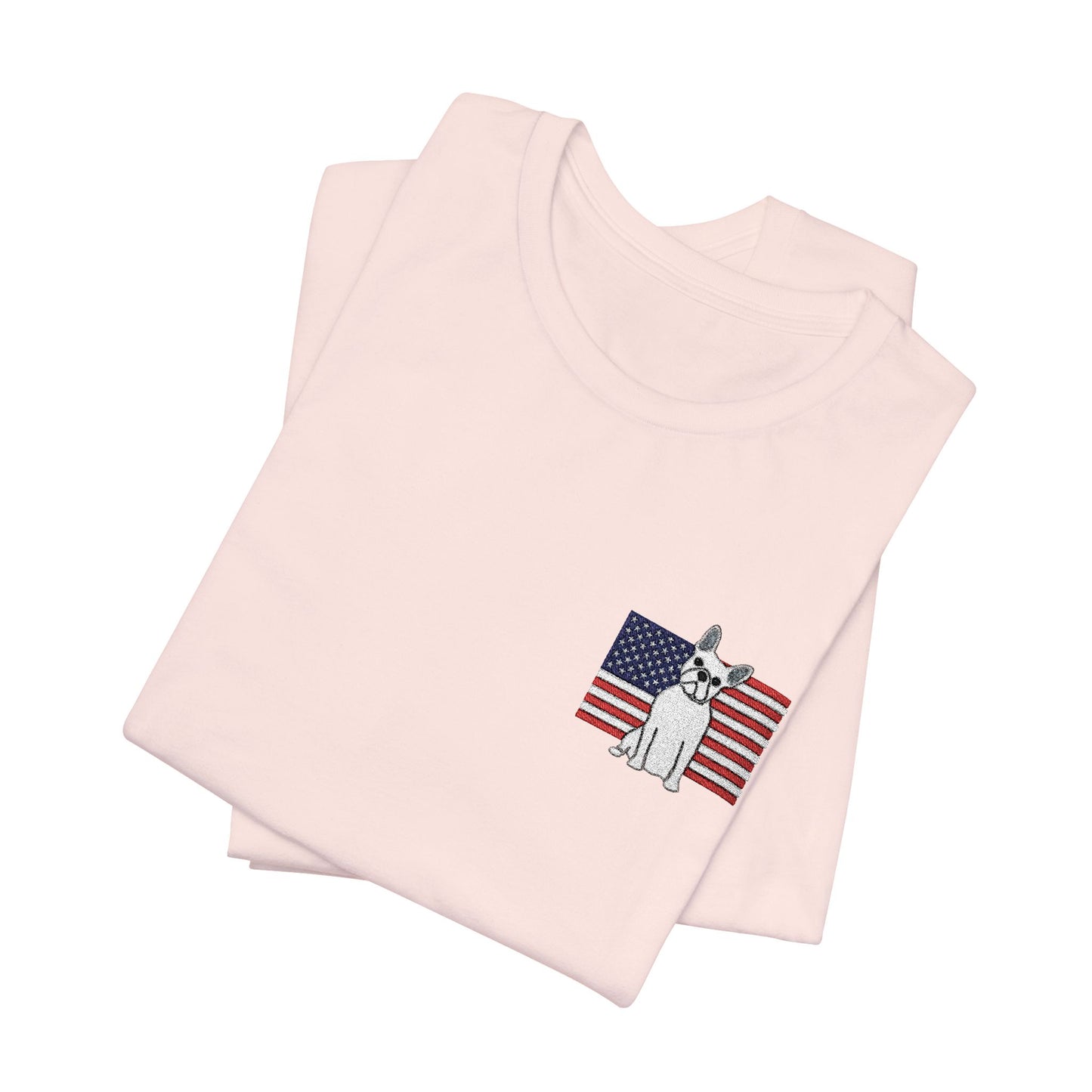 Embroidered Flag White Frenchie TShirt
