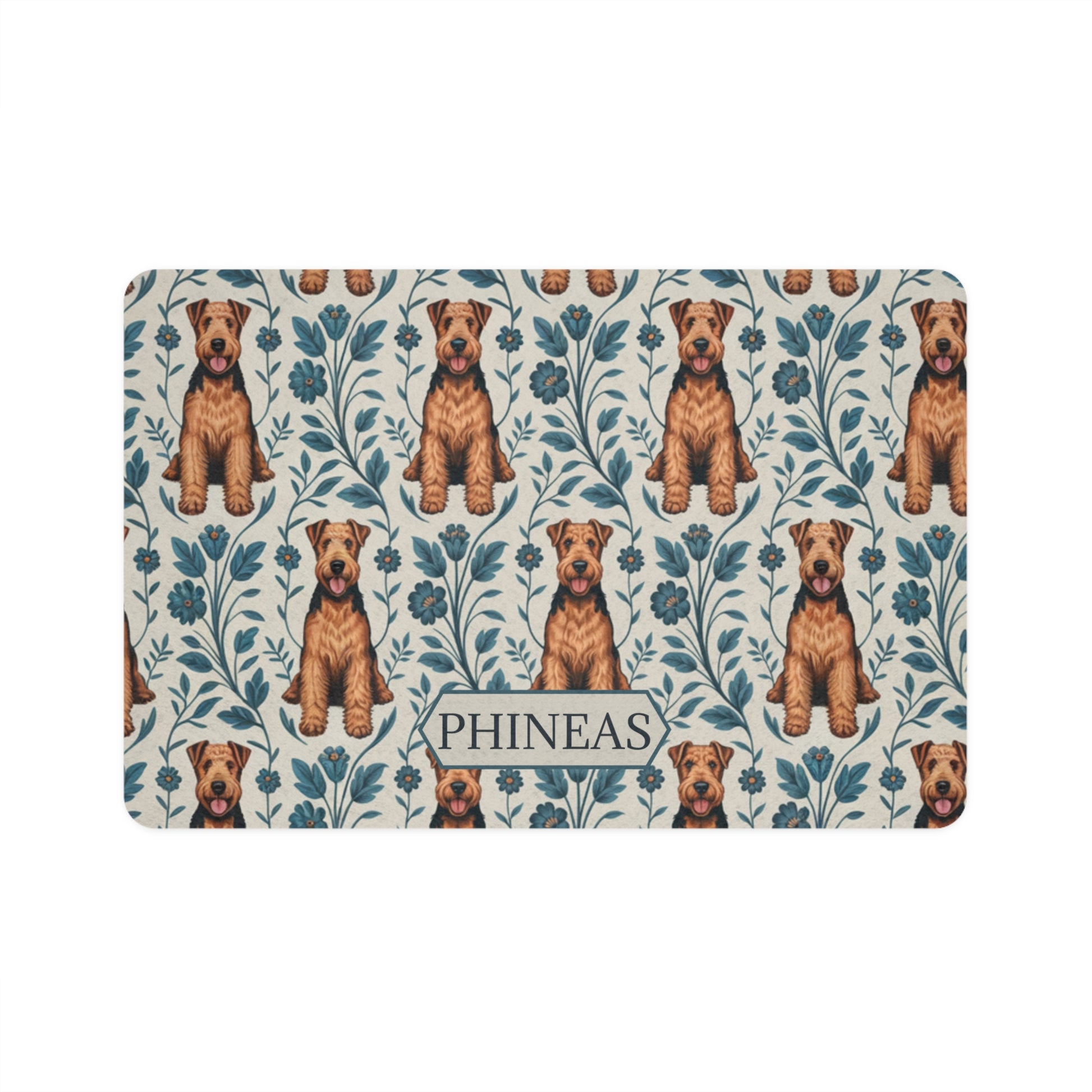 Blue Floral Pattern Airedale Pet Mat