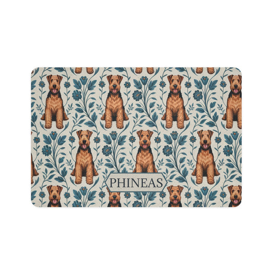Blue Floral Pattern Airedale Pet Mat