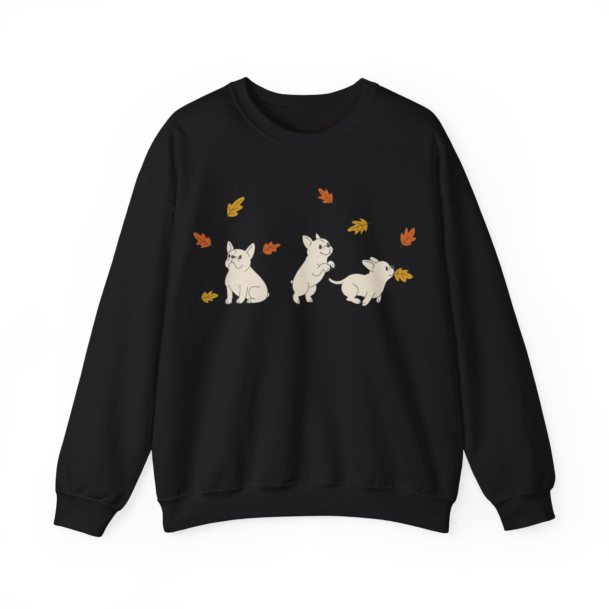 White Frenchie Chasing Leaves Sweatshirt