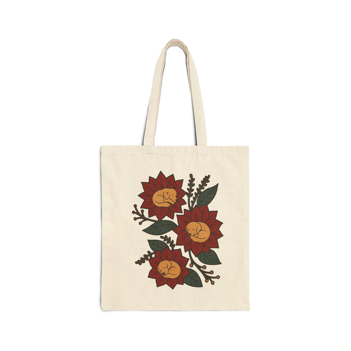 Golden Retriever Holiday Flower Sleeping Tote Bag
