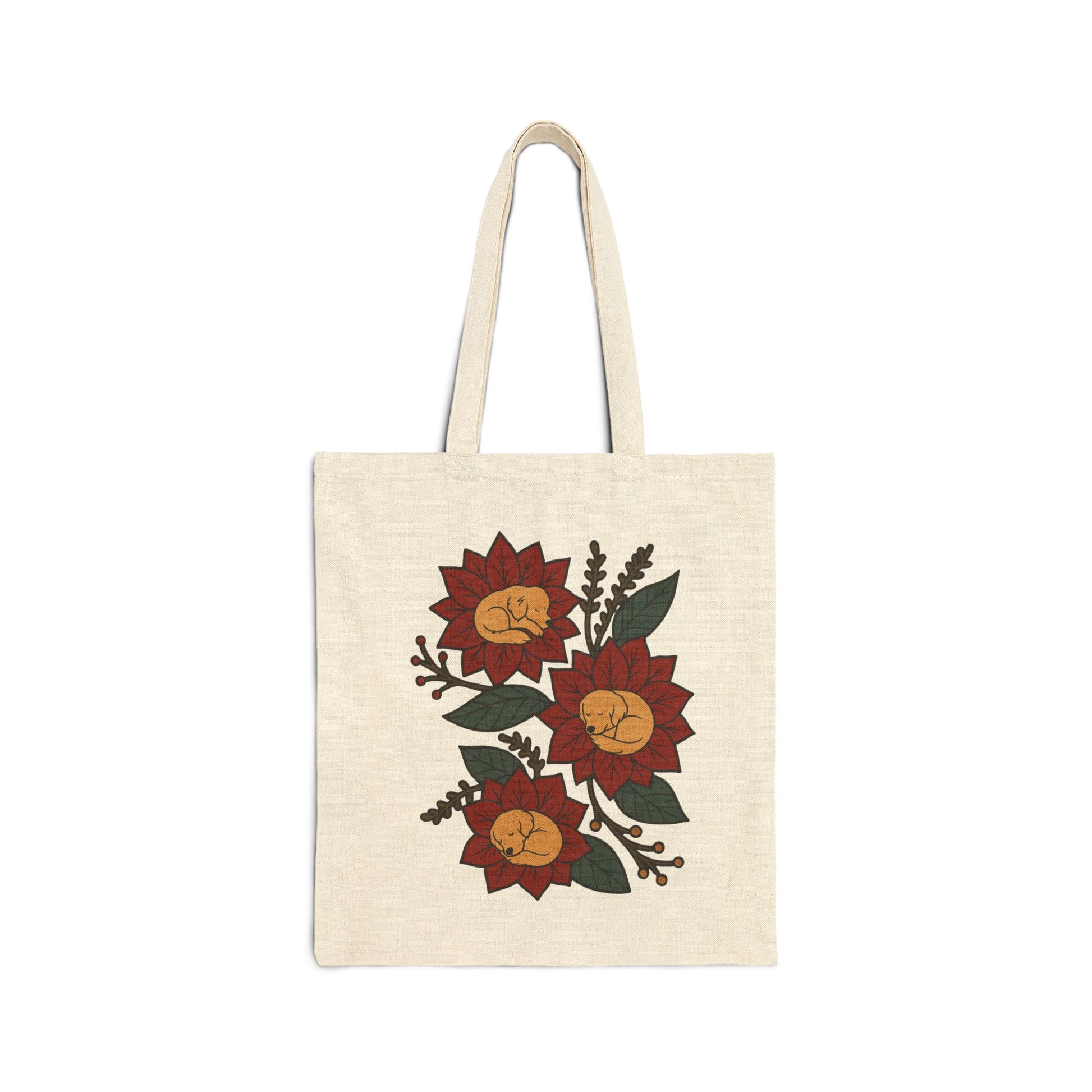 Golden Retriever Holiday Flower Sleeping Tote Bag