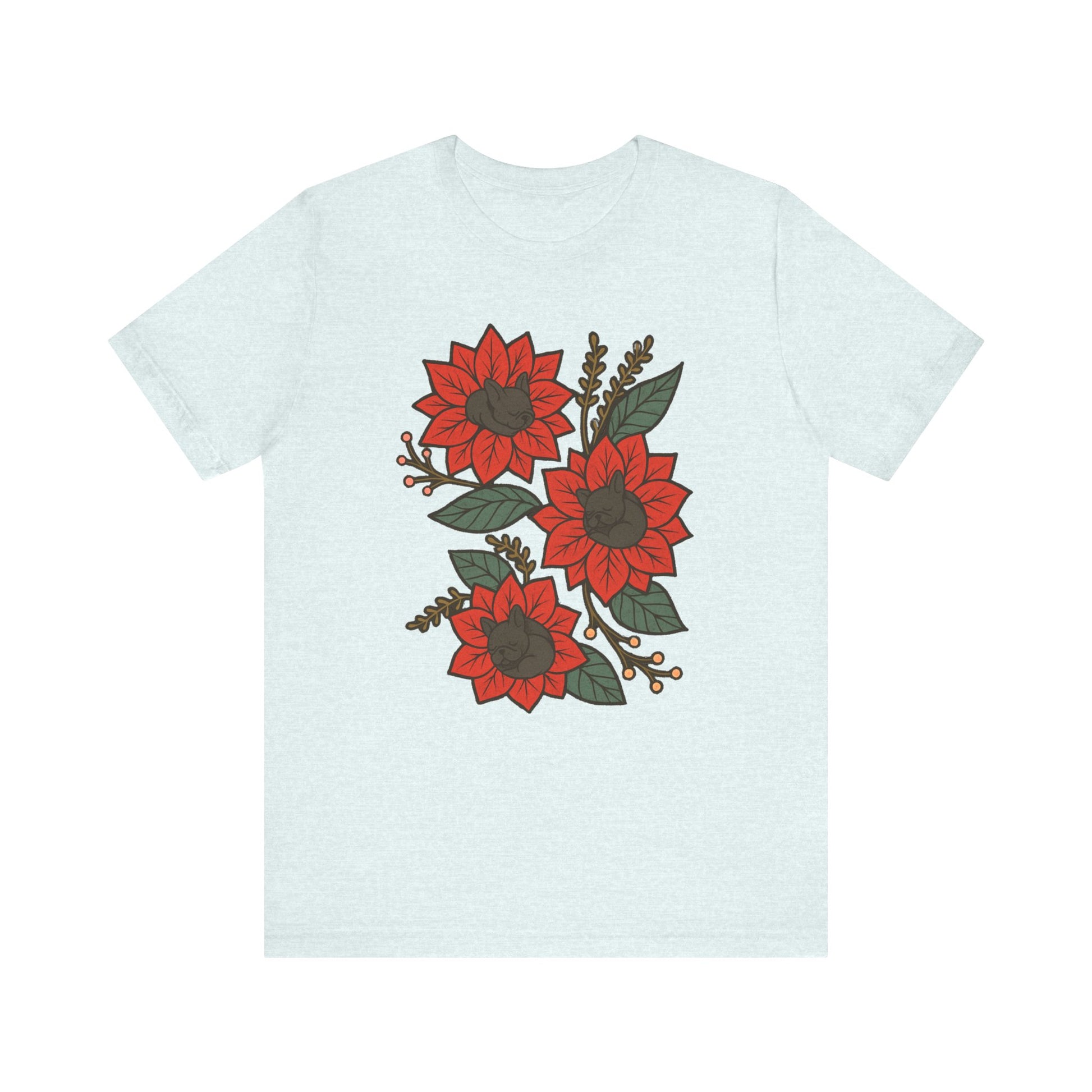 Black Frenchie Holiday Flowers Sleeping TShirt