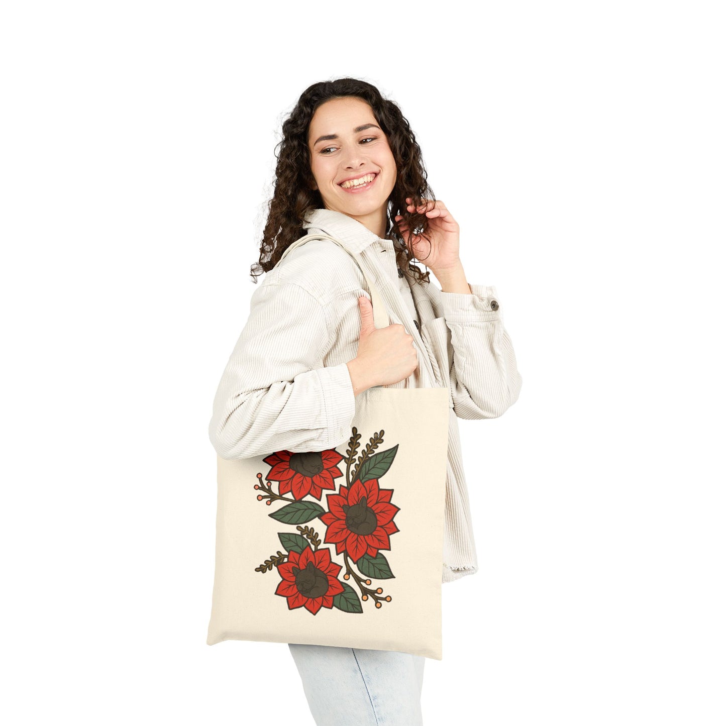 Black Frenchie Holiday Flower Sleeping Tote Bag