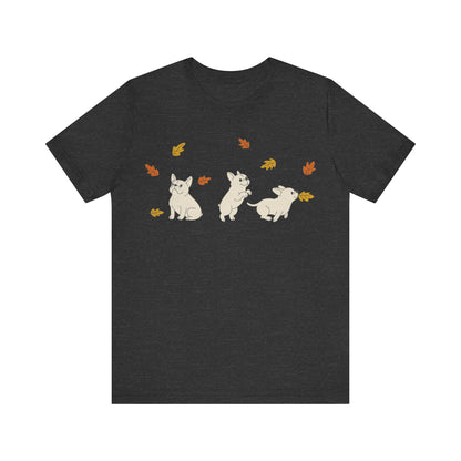 White Frenchie Chasing Leaves TShirt