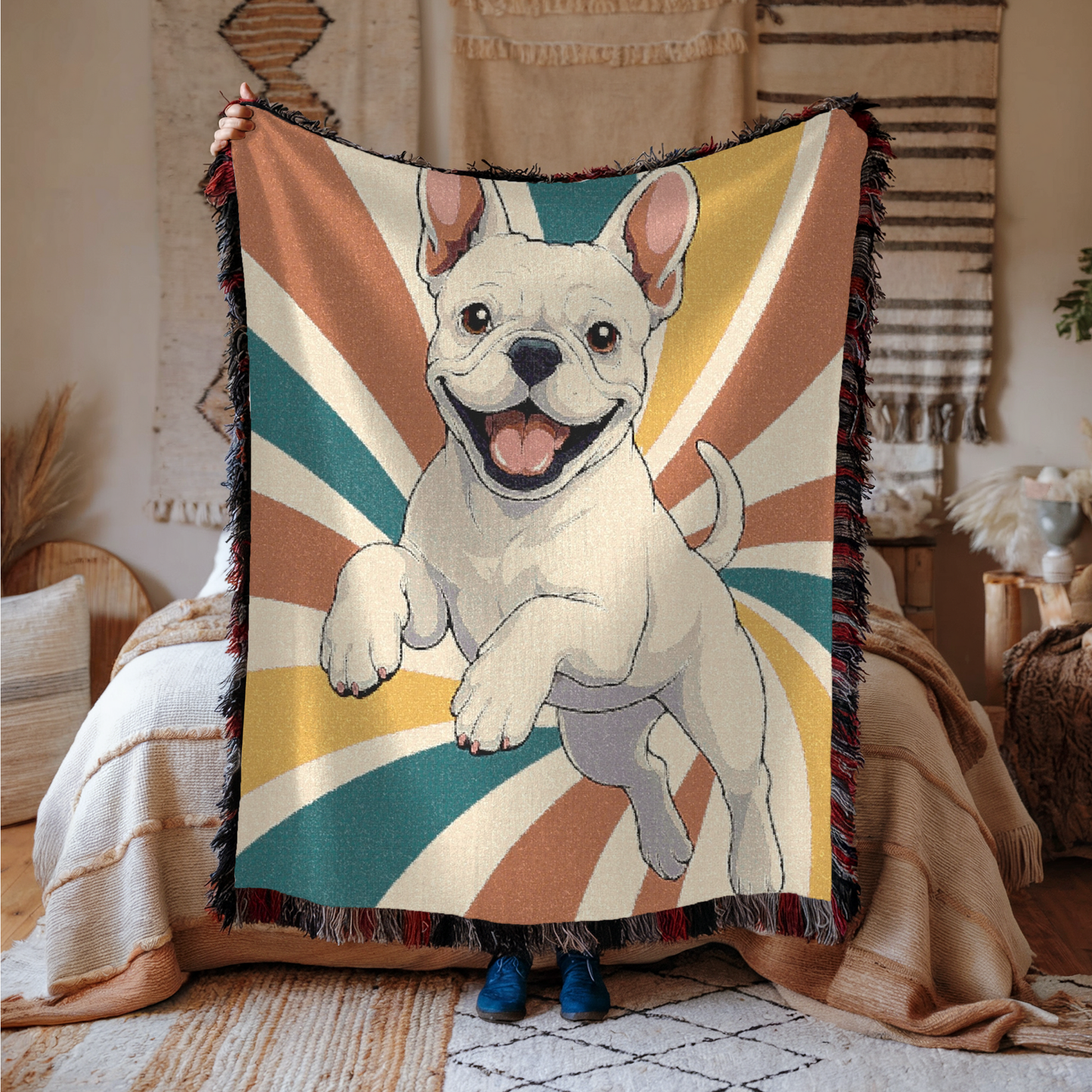 White French Bulldog Terrier Swirls Throw Blanket