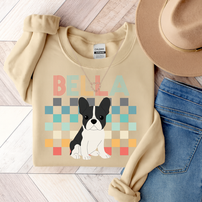 Piebald French Bulldog Retro Checkered Sweatshirt